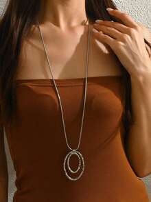 1pc Oval Pendant Necklace, Vintage Exaggerated Fashion Jewelry Accessory, Suitable For Women & Men Outdoor Wear & Daily Use - Hình bầu dục - Xem 4