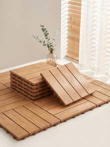 DIY Interlocking Patio/Yard Floor Tiles, Plastic Outdoor Balcony Ground Covering - Coffee Brown - View 2