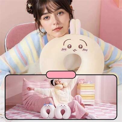 MINISO Chiikawa Series U-Shaped Pillow Cute Cartoon Chiikawa Hachiware Usagi Memory Foam Neck Pillow Portable Comfortable Travel Pillow Nap Holiday Gift