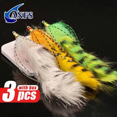 3pcs Big Zonker Strip Streamer Fly Rainbow Zonker Streamer Fly Big Zonker Strip Saltwater Fishing Streamer Fly Bass Pike Rainbow Trout Brown Trout Fishing Lures Bait