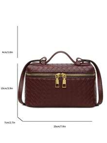 New Fashionable Elegant Versatile Box-Shaped Handbag With Shoulder Strap - Coffee - View 3