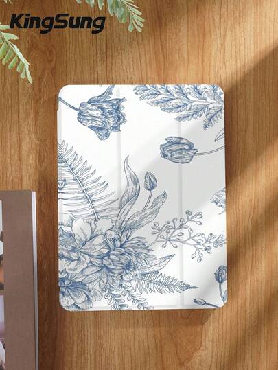 Kingsung Floral Line Pattern Tablet Protective Case, Suitable For IPad 9.7/10.2/10.5/10.9/12.9/Pro 11, Galaxy Tab S6 Lite 10.4", Kindle Paperwhite 12th Gen 2024, Kindle (11th Generation) 2022, Soft Shock-Proof, Smart Stand/Auto Wake/Sleep