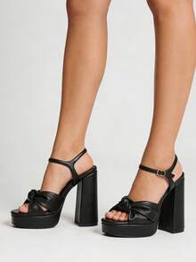 Elegant Platform Sandals For Women Summer Black Sandals Twist Front Chunky Heel Ankle Strap Heels Detail Prom Heels Zapatos De Mujer Elegantes - màu đen - Xem 5