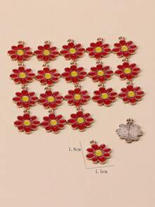 20个简约时尚锌合金珐琅小雏菊吊坠，DIY项链手链耳环首饰制作材料 - 紅色 - 查看 4