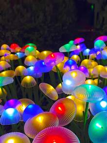 1个10LED/8LED/6LED户外花园灯，太阳能蘑菇/水母造型草坪灯，暖白光/变色，适用于户外小径、花园、庭院、景观照明装饰 - 多色 - 查看 6