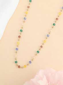1pc Elegant Multicolor Beaded Necklace, Delicate Dainty Choker Necklace For Women, Versatile & Graceful For Daily Wear - Multicolor - View 4