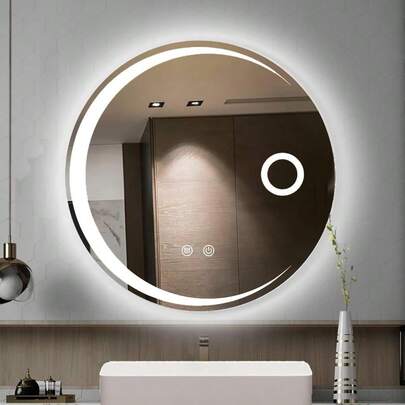 Espejo LED para Baño, Espejo de Baño Redondo con Función de Memoria y Desempañado HD, Botones Táctiles Inteligentes, Espejo de Maquillaje, Regulable 3 Colores, 4mm Vidrio Prueba Explosiones