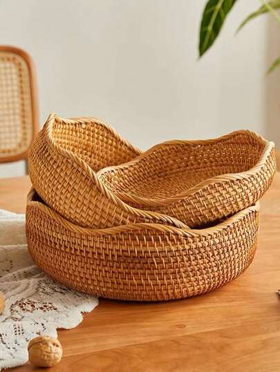 1 pieza Cesta de pan redonda tejida a mano de estilo japonés de 7.5/8.6/10 pulgadas - Bandeja de almacenamiento bohemia de parte superior abierta, adecuada para pan, fruta, bollos, decoración rústica y contenedor multiusos (Cesta de pan, cesta de pastelería, cesta de aperitivos, organizador de sala de estar), cesta de estantería