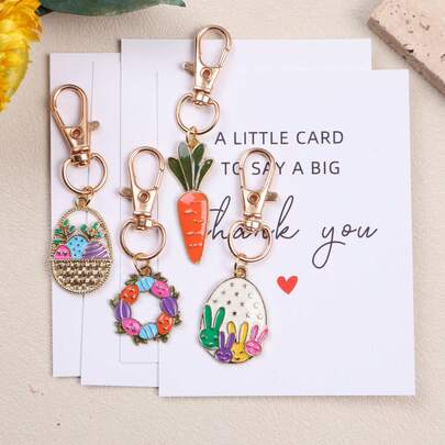 4pcs Easter Pocket Hug Gift Set, Pocket Hug Card, Thank You Card - With Unique Rabbit Print Egg Ornament Keychain, Easter Egg Wreath, Gift Basket Ornament Keychain Ring Set. Suitable For Family Gatherings, Birthdays And Holiday Parties, Easter Party Decorations, Party Favors, Thank You Gifts. Friendship Commemorative Gift, Easter Gift For Your Family, Colleagues, Classmates, Teachers, And Anyone.