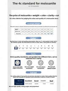 1对经典时尚925纯银1克拉GRA莫桑石六爪耳钉，女士优雅日常佩戴/礼品 - 銀色 - 查看 8