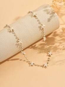 1 chiếc vòng cổ hình sao biển và hạt cườm phong cách đại dương sáng tạo, thích hợp để đeo hàng ngày, dự tiệc bãi biển, lễ hội âm nhạc. Dây chuyền thủ công có thể điều chỉnh độ dài, số lượng sao biển và hạt cườm ngẫu nhiên. - trắng - Xem 2