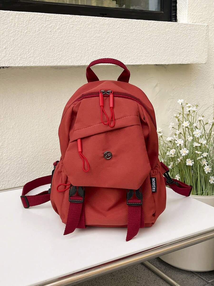 大容量背包，新款休闲韩版书包，小众女士旅行包，通勤包 - 紅色 - 查看 1