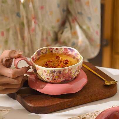 Elegant Lily Of The Valley Pattern Cup, Saucer And Spoon Set - Suitable For Coffee, Afternoon Tea, Home Use, Also An Ideal Gift For Holidays And Weddings