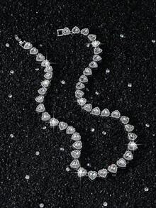 2pcs/Set Romantic Charm Classic Hip-Hop Elegant Shiny Heart Bracelet Necklace, Fashion Jewelry For Women, Suitable For Party, Wedding, Music Festival - Perfect Gift For Valentine's Day, Friendship, Wife Or Girlfriend - A - View 6