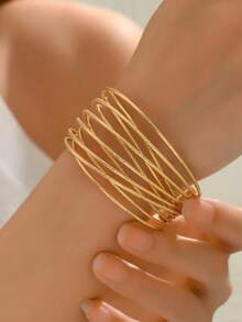 1件时尚独特奢华百搭开口手镯，适合女性日常、节日和派对佩戴 - 金色 - 查看 4