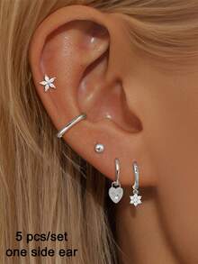 5件套可爱镀金立方氧化锆心形星星吊坠耳环，女士耳钉，时尚首饰 - 5件/套 - 查看 4