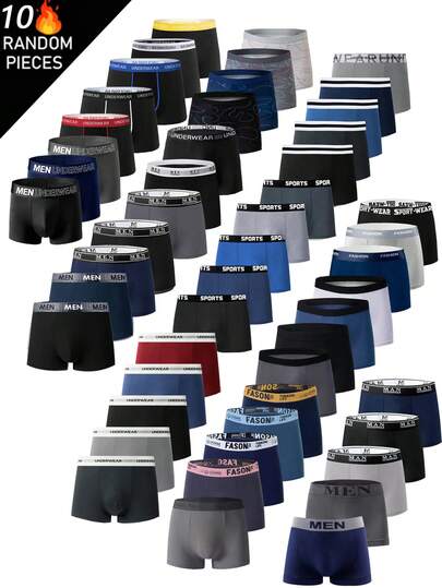 10pcs/Pack Men's Polyester Boxer Briefs Assorted Set - Multiple Solid Colors | Super Elastic, Suitable For Sports/Casual Wear | Comfortable And Snug Fit, An Ideal Gift For Men. This 10-Pack Of Men's Boxer Briefs Is Randomly Matched, Breathable And Soft, With Elastic Comfort, Perfectly Fitting The Casual Style, Making It An Ideal Choice For Back-To-School Season, Teen Underwear, Home Casual Underwear, Men's Gifts, Men's Gift Ideas, Valentine's Day Gifts, And Personalized Gifts.