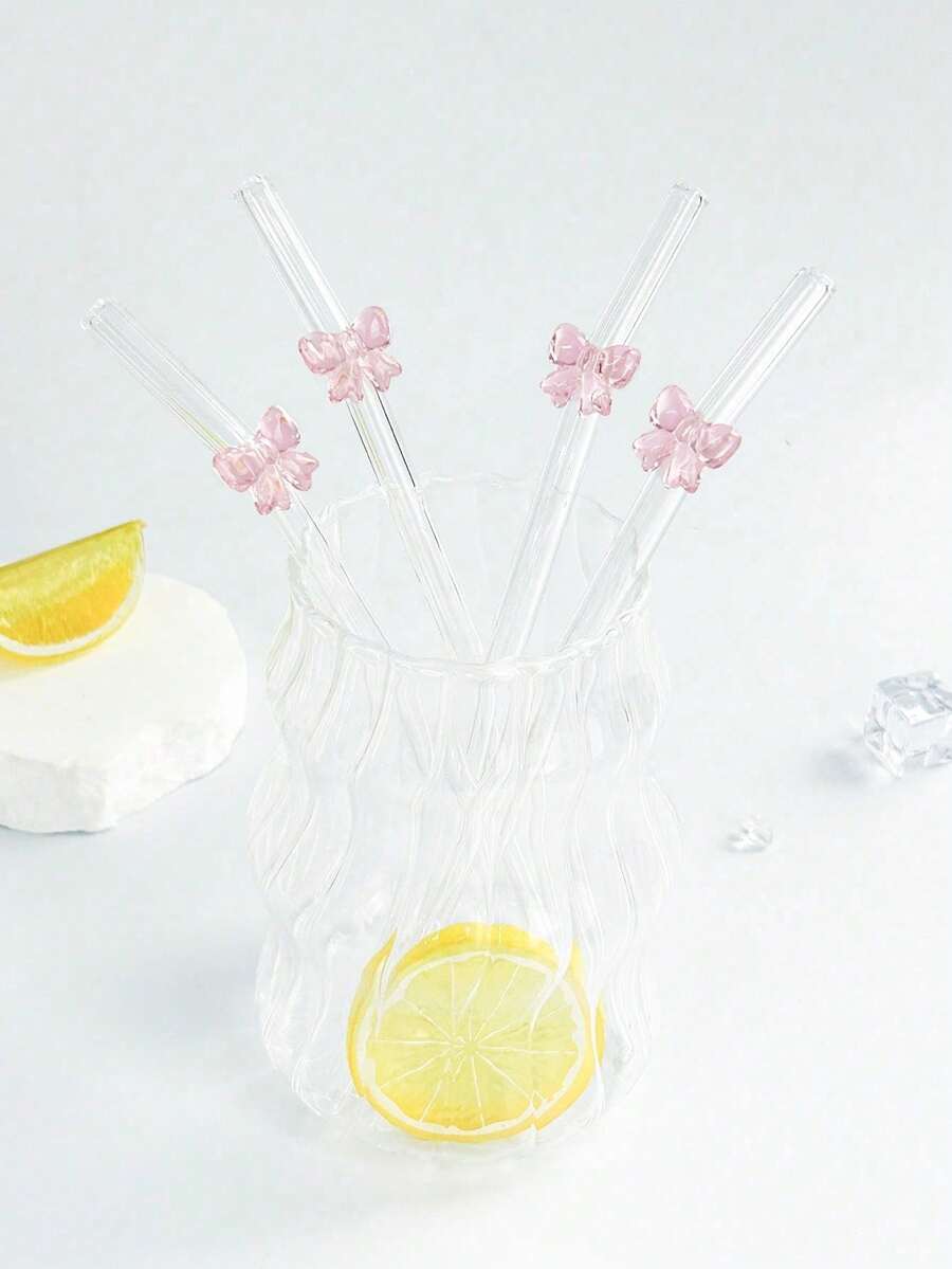 12pcs Reusable Glass Straws With Butterfly Pendant - Anti-Bend Straw Set + Cleaning Brush - Elegant For Cocktails, Smoothies And Cold Drinks (20cm) - View 1