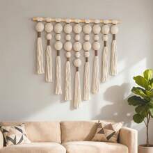 Nueva tapicería de bola tejida bohemia original, arte de pared de hilo hecho a mano de gran tamaño y de moda, diseño único de patrón triangular con flecos, adecuado para apartamento, sala de estar, entrada, decoración de pared del dormitorio, decoración del hogar, regalo festivo - Unitalla - Ver 3