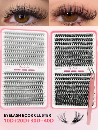 640 piezas de pestañas individuales en forma de racimo, D Curl, ultra suaves, naturales y gruesas, set mixto de extensiones de pestañas postizas 10D+20D+30D+40D/30D+40D+50D para ojos de mujer, maquillaje de ojos, herramientas para pestañas