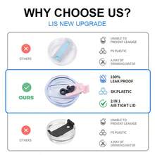 一套 EcoNymphal 杯子配件，40盎司/1200毫升保温杯替换盖，防漏，旅行咖啡杯杯套，硅胶防滑底盖，带可爱装饰 - 彩色 - 查看 7