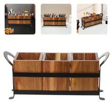 SanBouSi Rustic Kitchen Utensil Organizer Utensil Cutlery Holder Wooden Utensil Organizer - Black and Log Color - View 1