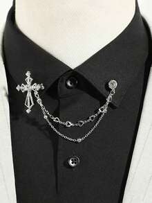 1 pieza Broche de solapa con cadena de borla en forma de cruz, decoración de solapa de estilo coreano de alta gama y de moda - Broche de cruz - Ver 8