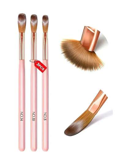3pcs Pink Acrylic Nail Brushes - #8/#10/#14, Kolinsky Nail Brushes Suitable For Acrylic Nail Extension And 3D Carving, Odorless, Suitable For Gifts, Travel, Appointments