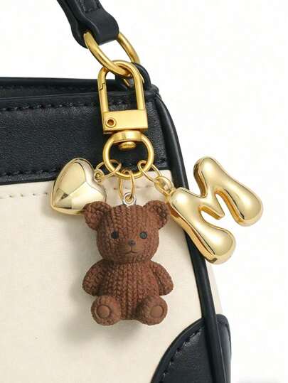1pc Letter Teddy Bear Keychain With Gold Bubble Letter A-Z Keychain For Women, Cute Bear Bag Charm Pendant For Handbag Purse Backpack Travel Bag, Decorative Key Ring For Gym Classroom Matching Game, Daily Use & Gift Giving, Stylish Accessory For Women Girls, Perfect Holiday Gift For Christmas, Valentine's Day, Birthday, Back To School.