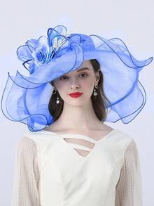 HIMESPORT Elegant Floral Wedding Bridal Fascinator Hat - Wide Brim Sheer Organza Headpiece For Church Ceremonies, Spring Races & Kentucky Derby 2026 - Women's Fashionable Dressy Occasion Caps - A - View 18