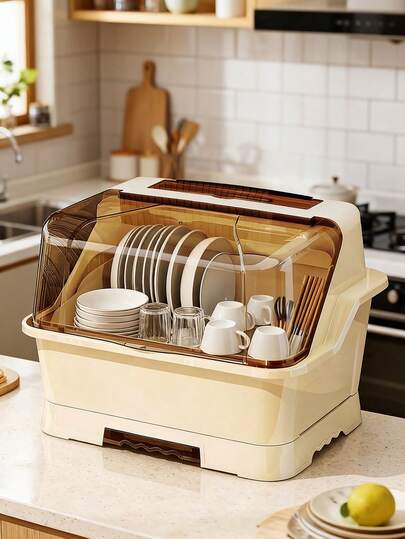 Kitchen Drain Bowl Cabinet With Cover, Dish Bowl Plate Cutlery Storage Box, Household Tableware Organizer Rack, Dish Drainer Cabinet