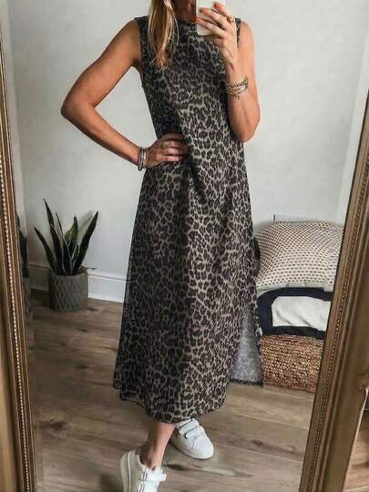 Oversized Sleeveless Casual Dress In Light Beige Vacation Summer Elegant