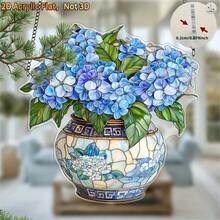 2D Acrylic Hydrangea Dream Catcher, Blue Floral Pattern, Window Hanging Wall Decor, Mother's Day Gift For Mom And Grandma, Plant Decoration, Spring Theme Party Decor, Window Garden Porch Bedroom Office Home Outdoor Yard Decoration, Window Hanging Ornament, Garden Decor Accessory, Hydrangea Wall Decor, Floral Window Decoration, Hydrangea Inspired, Spring Theme Design, Printed Acrylic Craft - Hydrangea - View 2