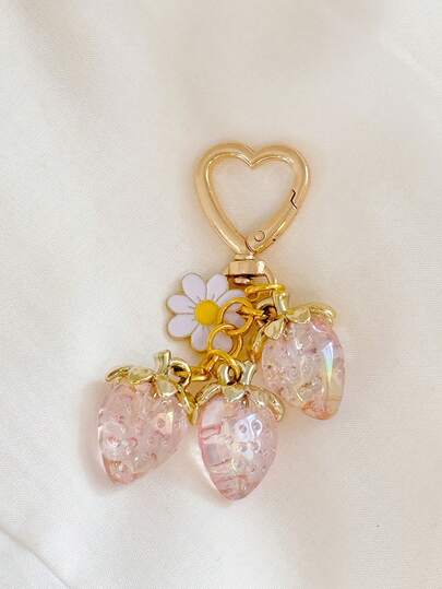 1pc Unisex Fun Realistic See-Through Strawberry Keychain Simple Sweet Bag Charm Y2K