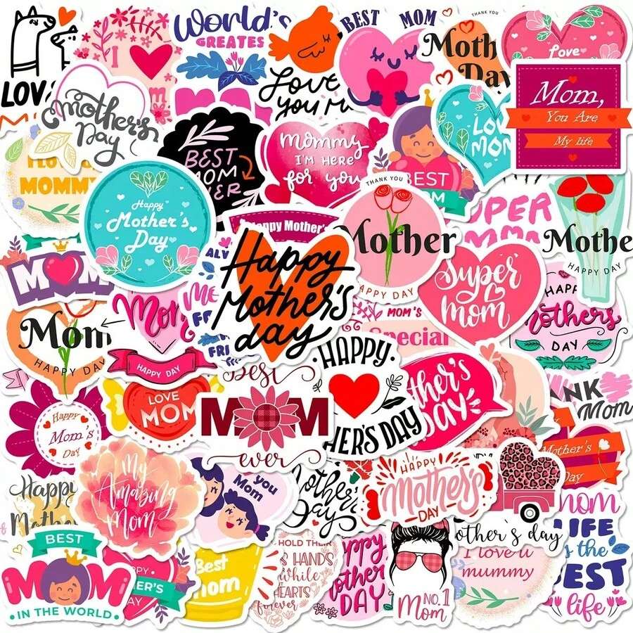 50pcs Happy Mother's Day Fresh Heart Stickers, Sealing Labels - 1PC - View 1