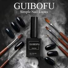 GUIBOFU 15ml 经典黑色凝胶指甲油 曜石黑 暗夜黑 专业UV LED可卸 高光泽哑光持久 高显色度 酷女孩朋克风美甲底色 纯黑色凝胶指甲油 万圣节派对 - 黑色 - 查看 6