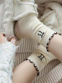 5双装女士波点蝴蝶结荷叶边加厚中筒袜，适合秋冬季穿着 - 彩色 - 查看 8