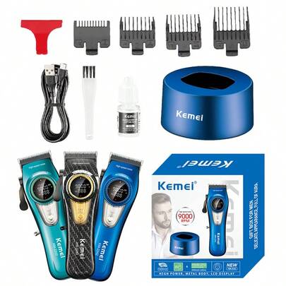 Kemei Bộ máy cắt tóc chuyên nghiệp KM-2242 bán chạy dành cho nam giới, máy tỉa râu không dây sạc USB với pin lithium 4500mAh, máy tỉa tóc điện chất lượng cao 9000 vòng/phút có màn hình hiển thị, 1 chiếc.