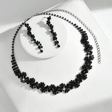 1 Set Women's Jewelry Set Necklace Earrings 3-Piece, Gun Black Rhinestone Material Geometric Pattern Design, Suitable For Wedding, Party, Gala, Valentine's Day Gift, Daily Wear - Black - View 4