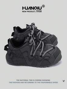 HUANQIU 2026 New Men's Shoes, Men's Sneakers, Thick-Soled Casual Shoes, Fashionable Multi-Functional Lightweight Comfortable Lace-Up Sneakers, Soft-Soled Casual Shoes, Running Shoes, Gray All-Season Shoes - Dark Grey - View 4