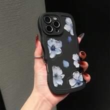 1pc Fashionable Minimalist Blue Graffiti Floral & Letter Pattern Phone Case, Wavy Curved Edge TPU Shock-Resistant Soft Shell Suitable Compatible With Apple 11/12/13/14/14Plus/15/15Plus/16/16Plus/7/8Plus/17/17Pro And Other Models - Multicolor - View 2