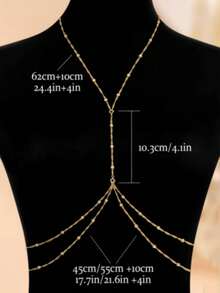 14K Gold Plated Women's Body Chain, Sexy Multi-Layer Waist Chain Crossed Bikini Bra Body Jewelry, Summer Beach Crystal Beads Decorations Women Accessories - Gold - View 7