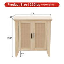 Versatile Boho-Style Sideboard – Rattan Storage Unit With Doors And Shelves – Ideal For Living Room, Kitchen, Hallway – Natural Oak Finish, Bohemian Style - Wood Grain Color 76*80*40 - View 2