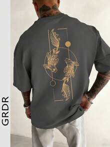 GRDR 男士休闲印花街头文化图案圆领短袖T恤，夏季 - 深灰色 - 查看 1