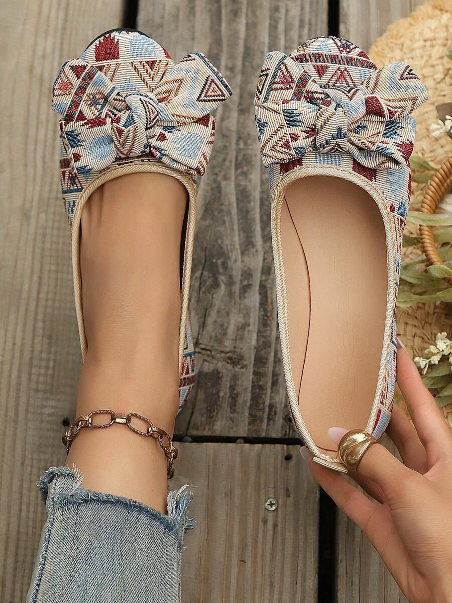 New Spring/Autumn Fashion Wedge Heel Round Toe Criss-Cross Elastic Band Women Casual Loafers - Floral Pattern (bow) - View 1