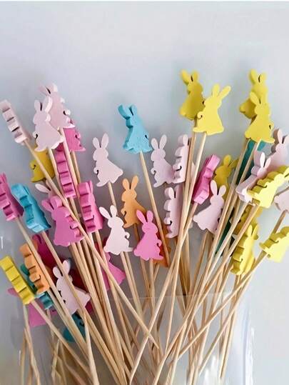 50/100 شوكة خشبية على شكل أرنب برأس مدور، مناسبة لديكور بحث بيض عيد الفصح، ديكور الكيك، شوكات الفاكهة، ديكور طاولة - عصي حفلات إبداعية، ديكور عيد الفصح، حفلة عيد الميلاد، فعالية الربيع، قابلة لإعادة الاستخدام والغسيل