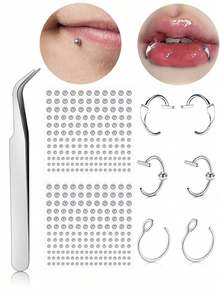 时尚粘贴式假唇钉套装 - 无需穿孔的唇环眉钉面部穿孔饰品 - 貼紙鼻環套裝 - 查看 12