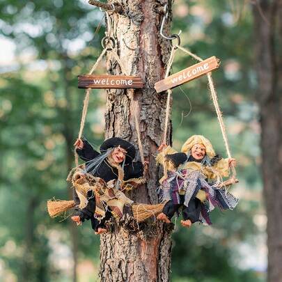 Halloween Hanging Decor, Vintage Witch Broom Ornament, Haunted House Prop, KTV Decoration