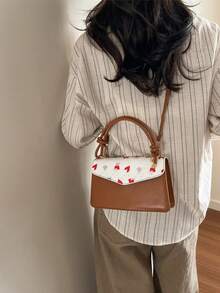 新款清新樱桃时尚别致甜美拼接法式奢华单肩斜挎包 - 棕色 - 查看 2