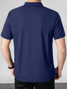 GRDR Men's Solid Color Polo Shirt, Casual Versatile Commuting Short Sleeve - Navy Blue - View 3